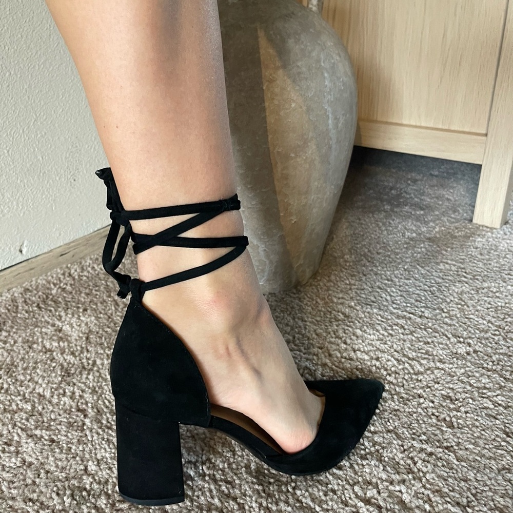 Marc Fisher Black Suede Lace-Up Heels